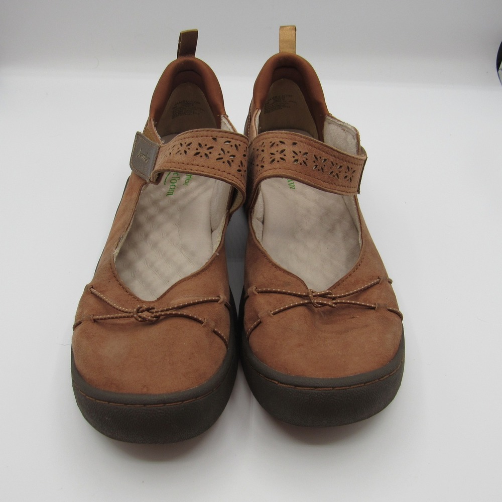 Jambu Sunrise Mary Jane Women 8M Brown Leather Laser Cut Strap Bow